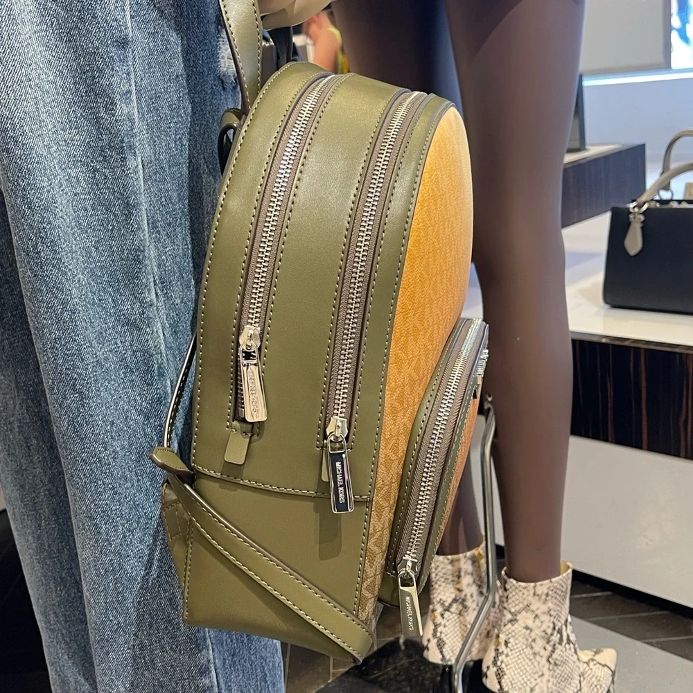 MICHAEL KORS Jaycee Medium Ombré Signature Logo Backpack Olive Combo  NWT